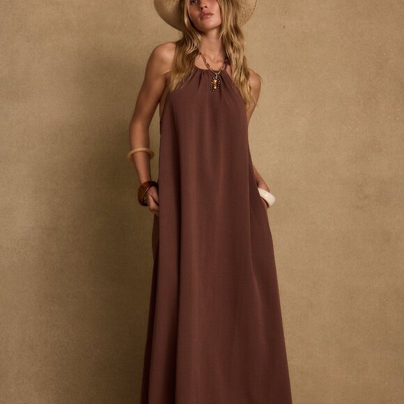 12th Tribe Sanctuary Mocha Linen Maxi Dress Size XSXS - Picture 3 of 3